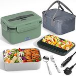 Vabaso 100W Electric Lunch Box with Fruit Compartments, Heated Lunch Box Adults with Insulated Lunch Bag, 1.8L Large Capacity 304 SS Container,Leakproof, Father's Day Gifts for Car Truck Driver Green