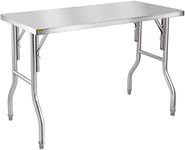 VEVOR 48 x 24 Inch Commercial Worktable Workstation, Folding Commercial Prep Table, Heavy-Duty Stainless Steel Folding Table with 661 lbs Load, Kitchen Work Table, Stainless Steel Kitchen Island