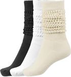 BomKinta Slouch Socks Women Thigh High Boot Socks Soft Scrunch Socks Size 5-11, Black White Cream -3 Paris, One size