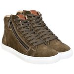 HX London Suede Zip & Lace-Up Mid Ankle Sneakers for Men Olive, Size_8