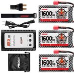 Hosim 3PCS 9125 1600mah lipo Battery 7.4v 25C RC Cars Rechargeable Battery Pack with 1 Battery Bag, 1 Balance Charger, 1 Strap & 1 Double Connector for S920 S921 9206E 9200E 1/10 RC Truck Accessory