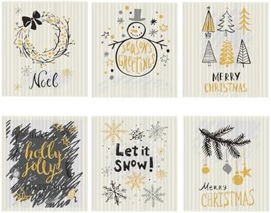 Kitchen Dish Towels Reusable Swedish Dishcloths Set of 6 Natural Cotton Washable Household Dining Room Cleaning Sponges Super Absorbent Dish Rags (Christmas)