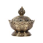 Incense, Bronze Antique Chinese Asian Style Lotus Flower Incense Pot Backflow Smoke Incense Stick Cone Holder Zen Buddha Buddhist Meditation Decor Gift Set(Bronze)