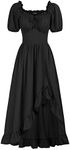 Scarlet Darkness Renaissance Dress Women Cottagecore Corset Dress Ruffle Maxi Dress with Pockets, Black, Medium