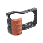 DIGITEK® Professional Cam Cage (S) for Sony ZVE-10 Series Cameras, Lightweight Aluminum Form-Fitted Cage with Quick Tripod Mounting and Wooden Hand Grip