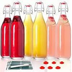 Otis Swing Top Glass Bottles with Plastic Caps - 1 Liter, 6 Pack - Clear Glass 32oz Bottle for Kombucha Fermenting, Beer Brewing, Juicing, Wine, Milk