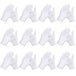 24Pcs White Gloves,12 Pairs Soft Cotton Gloves Large Size Stitched White Gloves for Dry Hand Moisturizing Cosmetic Hand Spa and Coin Jewelry Silver Inspection