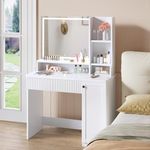 Dripex Dressing Table with Mirror and Drawers, Vanity Desk Makeup Desk Vanity Table Makeup Table Shelves Storage Cabinet Writing Adjustable Brightness Cosmetic Bedroom Dresser Furniture (White)