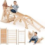 Goodevas 5-in-1 Indoor Climbing Frame for Toddlers - Wooden Triangle, Arch & Climbing Ramp & Net & Cushion, Montessori Climbing Frame, Kids Wooden Gym, Foldable Climbing Toys for Kids 1-5 Age