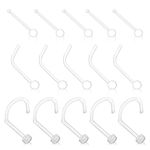 LEEQ 15 Pieces Clear Nose Ring Flexible Acrylic Nose Stud Retainer for Body Piercing