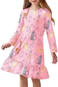 Arshiner Girls' Sleepwear Long Sleeve Cute Nightgown Nightie Pajama Dress Pink Cat 5-6 Years