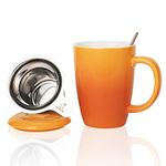 Candiicap Ceramics Tea Cup with Loose Leaf Infuser, Spoon and Lid, 385ml, Large Tea Infuser Mug for Tea, Coffee, Milk-Microwave and Dishwasher Safe(385ml,Tropical Orange)