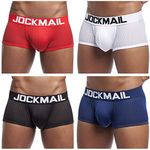 JOCKMAIL 4PCS/Pack Sexy Mens Boxers Shorts Mens Underwear Pack Sexy Mens Boxers Pack (L, White+Black+Navy+Red)