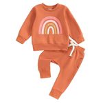 Geagodelia Toddler Baby Girl Matching Outfits Clothes Casual Suit Round Neck Long Sleeve Pullover Pockets Pants Sweatshirt Elastic Tracksuit (Orange, 12-18 Months)