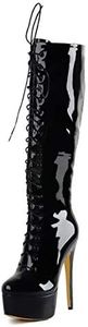 Only maker - Stivali alti con tacco a spillo sexy con plateau, Pintura Nero, 40 EU