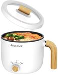 Audecook Electric Hot Pot, 1.5L Rapid Noodles Cooker, Portable Nonstick Mini Multicooker, Electric Skillet with Dual Power Control for Ramen/Pasta/Egg/Soup/Oatmeal (White)