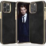 LOHASIC for iPhone 14 Pro Leather Case, Luxury Elegant Vintage Classy Men Women Phone Cover, Anti-Slip Comfortable Grip Scratch-Resistant Slim Protective Soft Bumper, 6.1 Inch, 5G, 2022 - Black Gold