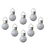 8 Pack Hanging Solar Lights Outdoor, Decorative Ball Lights Waterproof Solar Lanterns with Handle for Garden, Walkway, Tree, or Holiday Decoration (White)