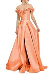 Yuki Isabelle Women' Floral A Line Off The Shoulder Satin Prom Dresses Long Formal Evening Gowns Split Orange