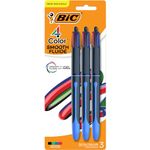 BIC 4-Color Smooth Retractable Ball Pen with 40% Smoother Ink, Medium 1.0 mm Point, 3-Count Pack in Assorted Colours, Stocking Stuffers