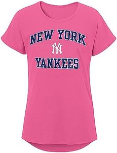 MLB Girls 7-16 Team Classic Heart & Soul Pink Graphic Team T-Shirt, New York Yankees, 14