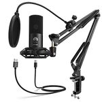 FIFINE USB Microphone Kit Condenser Studio Microphone for Computer, PC Mic with Adjustable Scissor Boom Arm Stand Shock Mount Volume Control for Gaming,Streaming,Podcast,Recording Vocal,YouTube-T669