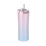 Bottle Bottle Insulated Coffee Tumblers with Dual-use Lid and Straw Double Walled Iced Travel Coffee Mug for Woman and Man 18 oz Stainless Steel Tumbler with Handle(Pink Blue