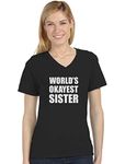 Funny Siblings Gift Idea - World's Okayest Sister V-Neck Women T-Shirt Large Black