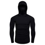 Generic Mens Hoodie with Face_Mask Halloween Turtleneck Compression Top Quick Dry Baselayer Running Long Sleeve Sportwear, #A1 Black, XX-Large