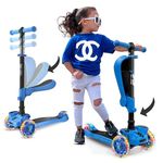 Kids Scooter 2-12 Years, 3 Wheeled Toddler Kick Scooter for Boys and Girls, Sit and Stand Foldable Scooter with Flip-Out Seat, LED Wheel Lights, for Outdoors & Indoors