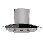 AGARO Grand Kitchen Chimney 90 cm 1200 m3/hr Auto-Clean Curved Glass Kitchen Hood (SS Baffle Filter, Touch and Motion Sensor Control and Digital Display, Silver)