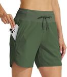 Willit Women's 5" Athletic Running Shorts Quick Dry Workout Hiking Shorts High Waisted Active Shorts Zipper Pocket Olive Green L