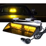 Xprite Amber Emergency Dash Strobe Lights 16 LED Flashing Warning Hazard Windshield Visor Traffic Light Bars w/Strong Suction for Vehicles Truck Construction