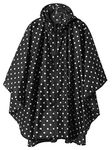 Women Rain Poncho Hooded Outdoor Rain Coat with Pockets Black Point