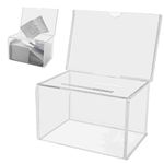 Deflecto Classicimage Suggestion Box Clear - Ideal for Business Cards, Raffle, Coins, Tips & Charity Donations Collection - With Stackable Sign Holder