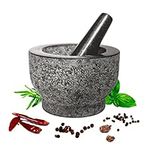 HiCoup Kitchenware Granite Mortar and Pestle by HiCoup - Natural Unpolished, Non Porous, Dishwasher Safe Mortar and Pestle Set, 6 Inch Large