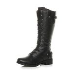 Ajvani Womens Ladies Low Heel lace up Zip Biker Military Calf Boots, Black Matte, 6 UK