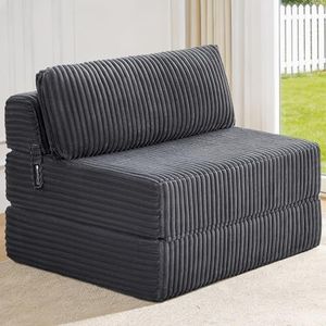 MEGAYES 4-in-1 Folding Sofa Bed Convertible Chair Couch Foldable Chaise Lounger & Mattress Pocket Coils+Foam Fill, Portable No Assembly Boneless Sofa Floor Futon for Living Room/Bedroom, Twin