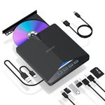 GR Deals External CD/DVD Drive for Laptop, 7 in 1 USB 3.0 DVD Player Portable CD/DVD Burner, CD External DVD Drive for Laptop Compatible with Desktop PC Windows 11/10/8/7 Linux MaK OS (Black)