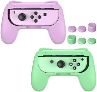 FASTSNAIL Grips Compatible with Nintendo Switch for Joy Con & OLED Model for Joycon, Wear-Resistant Handle Kit Compatible with Joy Cons Controllers, 2 Pack (Purple and Green)