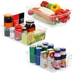 Kurtzy 3 Pack Large Kitchen Fridge & Cupboard Storage Trays - 32.5cm/12.8 Inches Overall Length - Clear Plastic Refrigerator Bins - Bathroom, Pantry, Drawer, Freezer & Home Organiser Containers