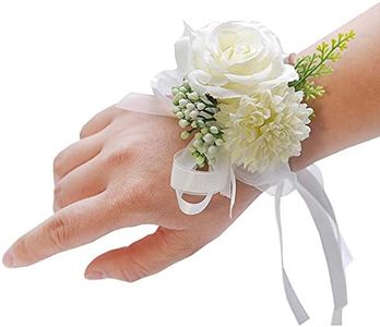 ARTFLWS 2 Pack Rose Wrist Corsages Wristband Hand Flowers for Wedding Bridesmaid Bridal Shower Prom Party (2 Wrist Corsages White)…