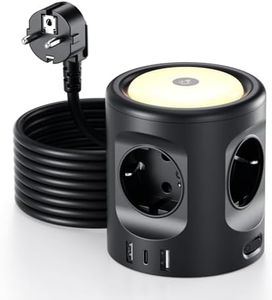 Torre Regleta Enchufes 16A con Luces LED Nocturnas 3 Modos de Iluminación, Cubo Regleta Enchufes con USB Alargador Enchufe 3M, Ladron Enchufes con Interruptor para Casa Oficina Enchufe Regleta