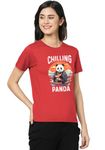 Wear Your Opinion Cotton Unisex Fit Printed Tshirt for Women(New Chilling Panda,Medium,Red)