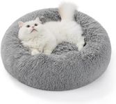 Bedsure Cat Bed Donut Bed - Cat Beds for Indoor Cats, Washable Fluffy Kitten Bed for Anti-Anxiety and Calming, Light Grey, 50x50x16cm