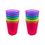 Cuddly Hippo Kids Plastic Dinnerware Set of 12 Multi Color Cups/Tumblers - Reusable, BPA-Free, Dishwasher Safe and Microwaveable