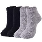 Girls Slipper Socks Warm Fluffy Fuzzy Socks for Women Cute Cozy Socks Winter Fleece Holiday Christmas Socks A (4 Pairs Black&Gray)