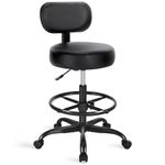 SUPERJARE Drafting Chair with Back, Adjustable Foot Rest Swivel Stool, Multi-Purpose Office Desk Chair, Thick Seat Cushion for Home Bar Kitchen Shop - All Black