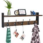 Homode Coat Rack with Shelf Wall Mount, 24 Inch Long Entryway Wall Shelf with Hooks, Wood Hanger with Storage Shelf for Bathroom, Hallway, Rustic Brown Black