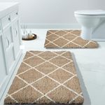 Xenluxe Premium Microfiber Bath Rug Set – –2-Piece Ultra-Soft, Plush, Highly Absorbent & Non-Slip – U-Shaped Contour Rug for Toilet. (2 - Beige Texture, Standard)